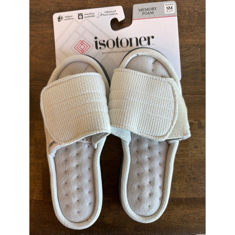 Isotoner Womens Memory Foam Slide Slippers Light Grey Size SM 6.5-7 08840